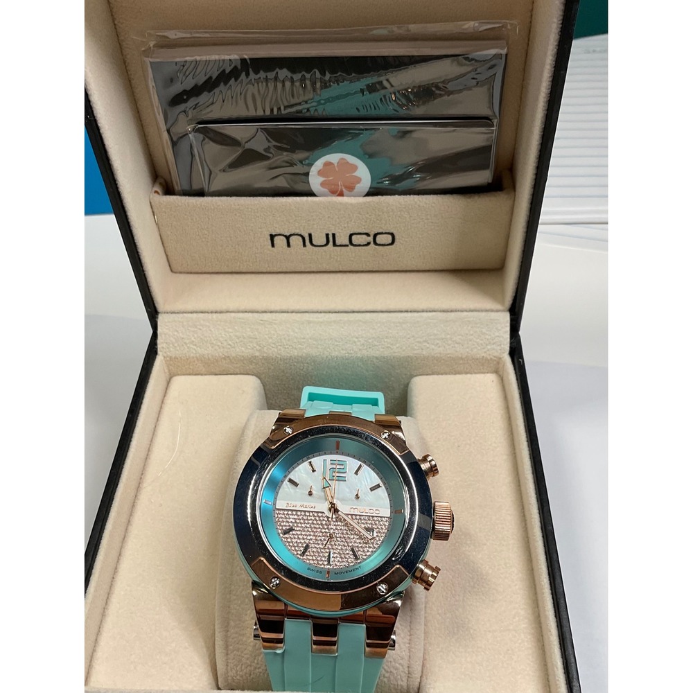 Mulco Blue Marine Rose Gold Turquoise Swiss Chronograph Watch MW5-1621-413